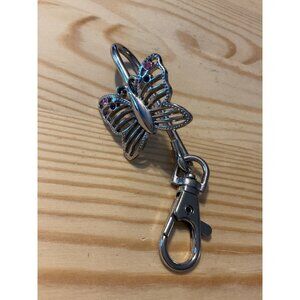 Metal Butterfly Purse Keychain With Rhinestone Accents & Lobster Clasp
